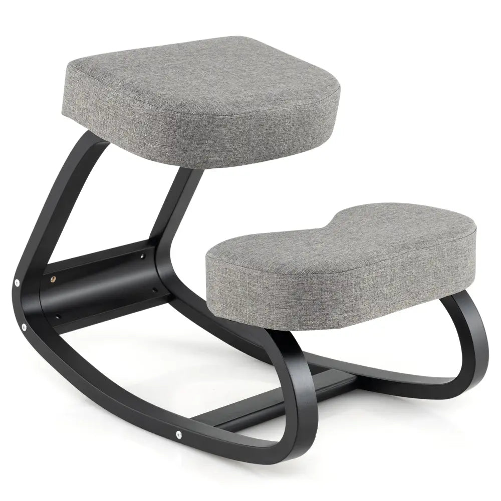 Wooden Ergonomic Rocking Kneeling Backless Chair with Padded Cushion-Grey - Gray - Kneeling Chairs