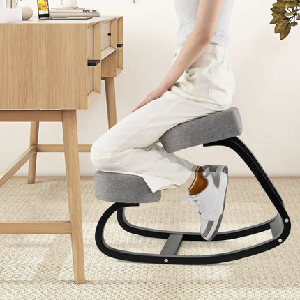 Wooden Ergonomic Rocking Kneeling Backless Chair with Padded Cushion-Grey - Gray - Kneeling Chairs