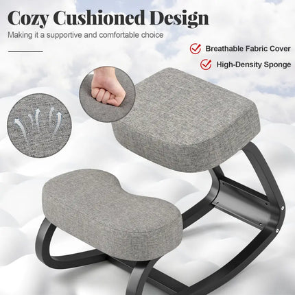 Wooden Ergonomic Rocking Kneeling Backless Chair with Padded Cushion-Grey - Gray - Kneeling Chairs