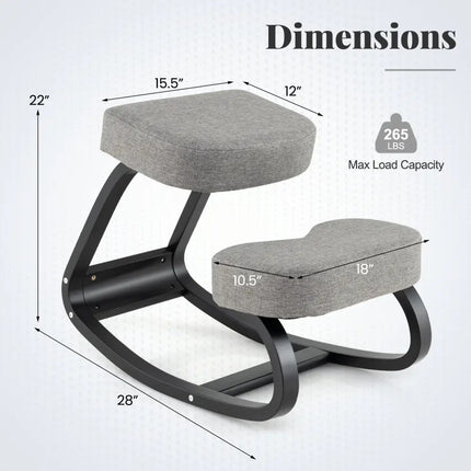 Wooden Ergonomic Rocking Kneeling Backless Chair with Padded Cushion-Grey - Gray - Kneeling Chairs