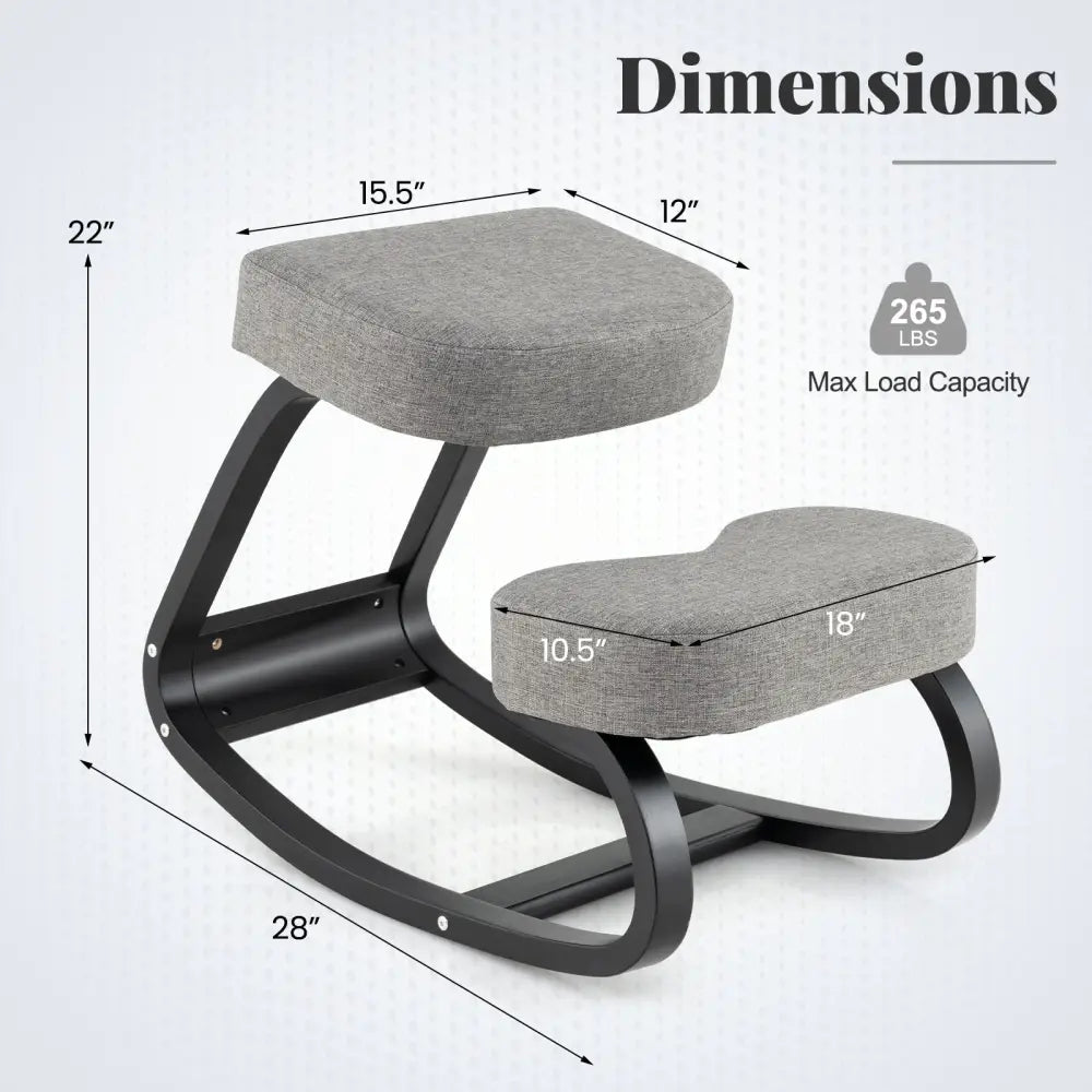 Wooden Ergonomic Rocking Kneeling Backless Chair with Padded Cushion-Grey - Gray - Kneeling Chairs