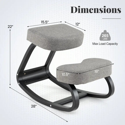 Wooden Ergonomic Rocking Kneeling Chair with Padded Cushion-Grey - Gray - Kneeling Chairs