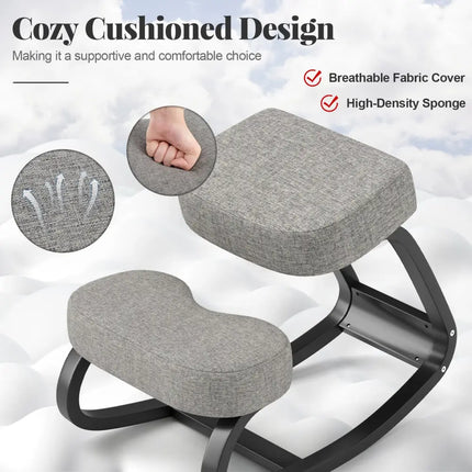 Wooden Ergonomic Rocking Kneeling Chair with Padded Cushion-Grey - Gray - Kneeling Chairs