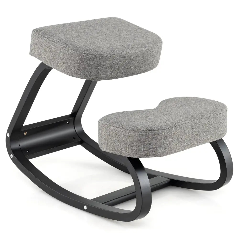 Wooden Ergonomic Rocking Kneeling Chair with Padded Cushion-Grey - Gray - Kneeling Chairs