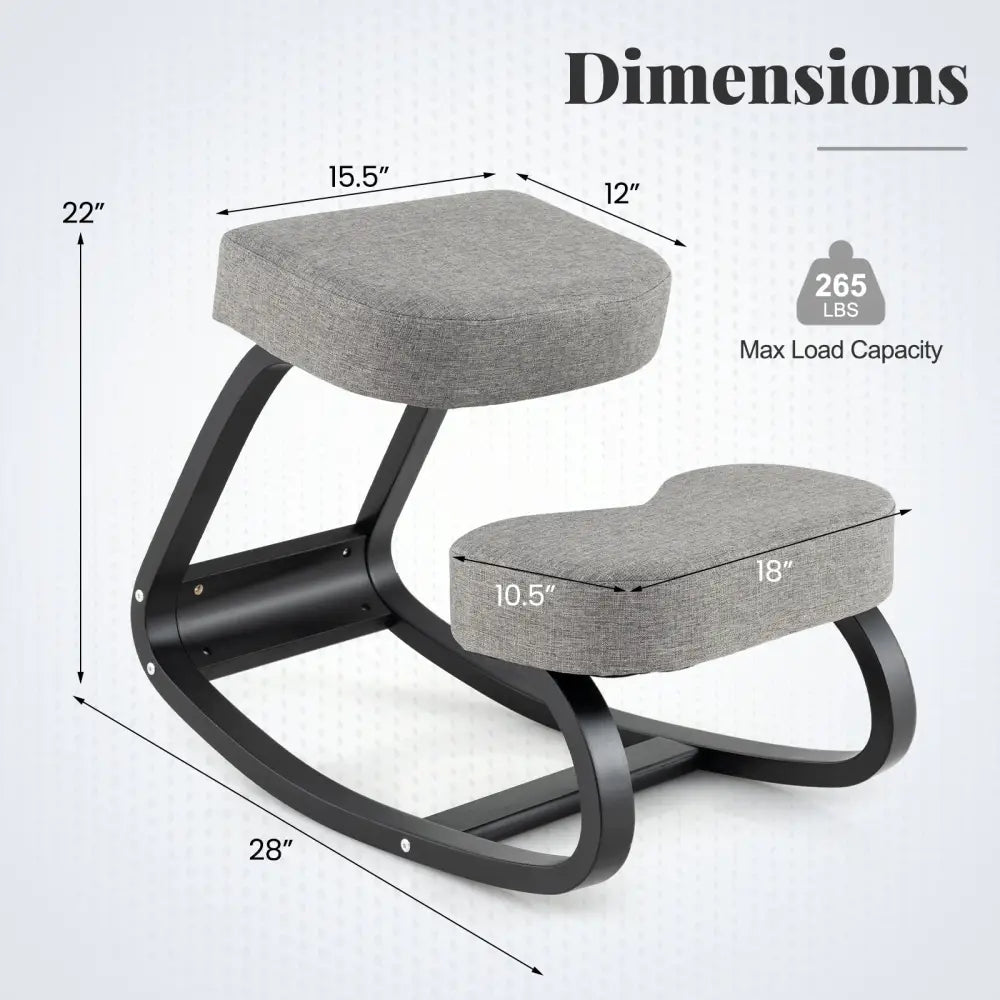 Wooden Ergonomic Rocking Kneeling Chair with Padded Cushion-Grey - Gray - Kneeling Chairs
