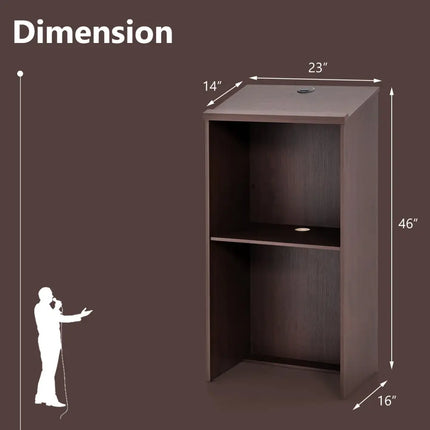 Wooden Floor Standing Podium Speaking Lectern - Brown - Laptop Tables & Printer Stands