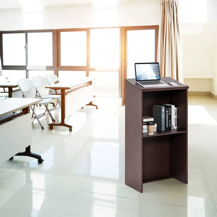 Wooden Floor Standing Podium Speaking Lectern - Brown - Laptop Tables & Printer Stands