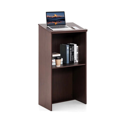 Wooden Floor Standing Podium Speaking Lectern - Brown - Laptop Tables & Printer Stands