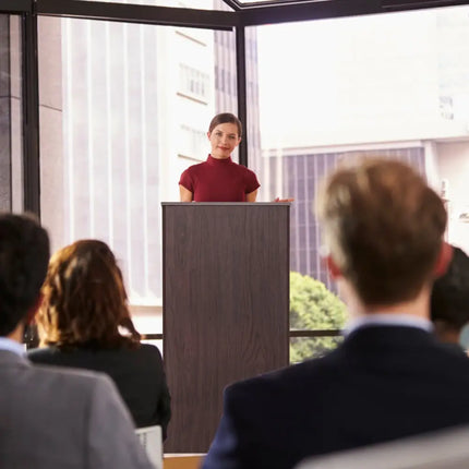 Wooden Floor Standing Podium Speaking Lectern - Brown - Laptop Tables & Printer Stands