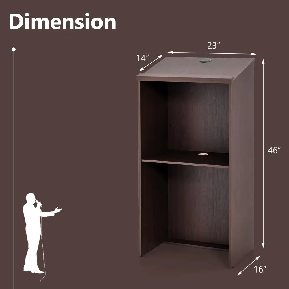 Wooden Floor Standing Podium Speaking Lectern - Brown - Laptop Tables & Printer Stands