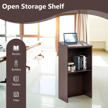 Wooden Floor Standing Podium Speaking Lectern - Brown - Laptop Tables & Printer Stands