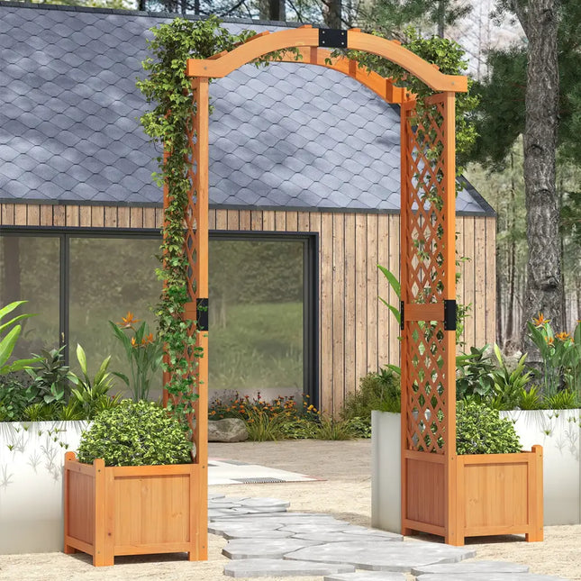 Wooden Garden Arbor with Planter and Trellis for Climbing Plants Decorations-Orange - Orange - Outdoor Decor