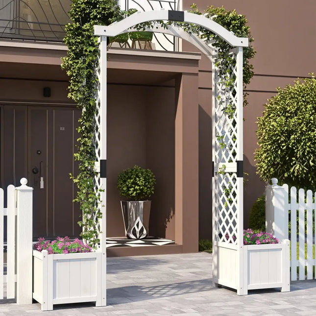 Wooden Garden Arbor with Planter and Trellis for Climbing Plants Decorations-White - White - Outdoor Decor