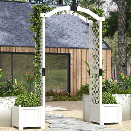 Wooden Garden Arbor with Planter and Trellis for Climbing Plants Decorations-White - White - Outdoor Decor