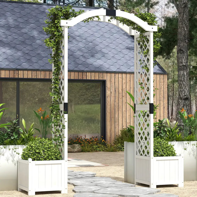 Wooden Garden Arbor with Planter and Trellis for Climbing Plants Decorations-White - White - Outdoor Decor