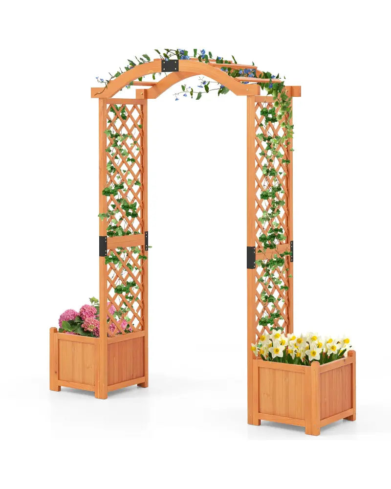Wooden Garden Arbor with Planter and Trellis for Climbing Plants Decorations-Orange - Orange - Garden Arbors