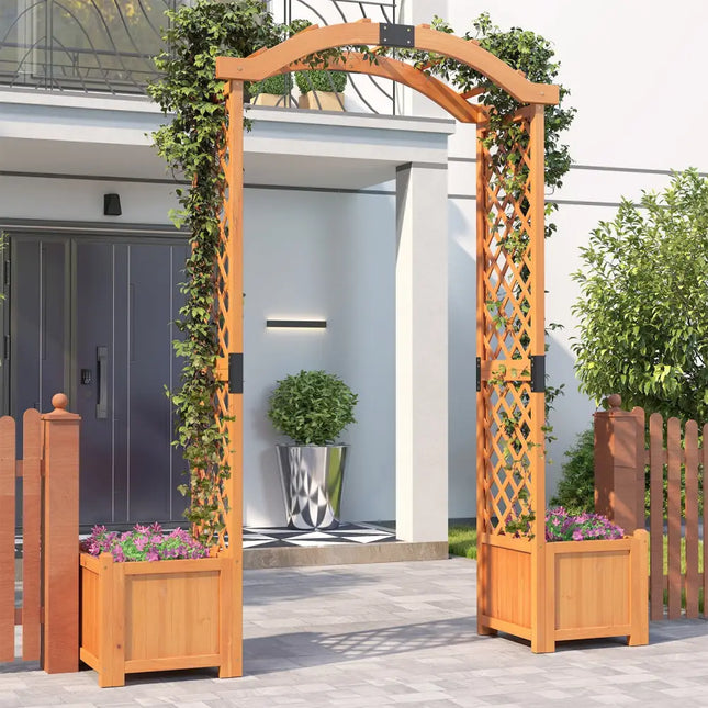 Wooden Garden Arbor with Planter and Trellis for Climbing Plants Decorations-Orange - Orange - Outdoor Decor