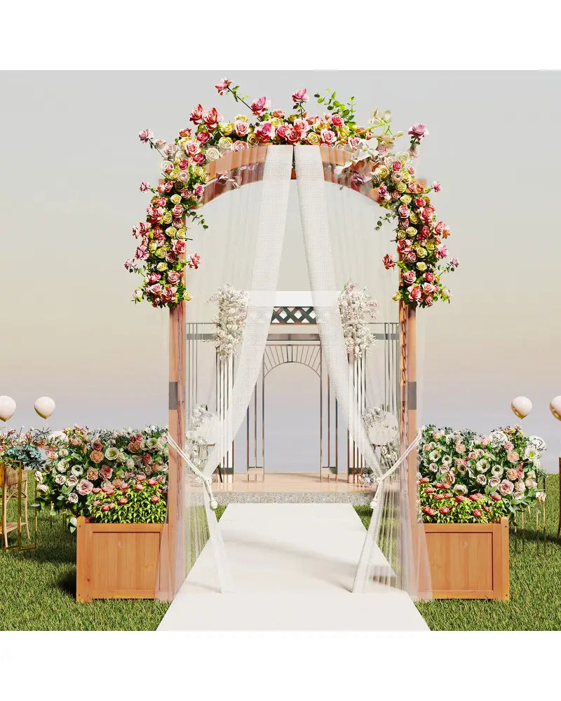 Wooden Garden Arbor with Planter and Trellis for Climbing Plants Decorations-Orange - Orange - Garden Arbors