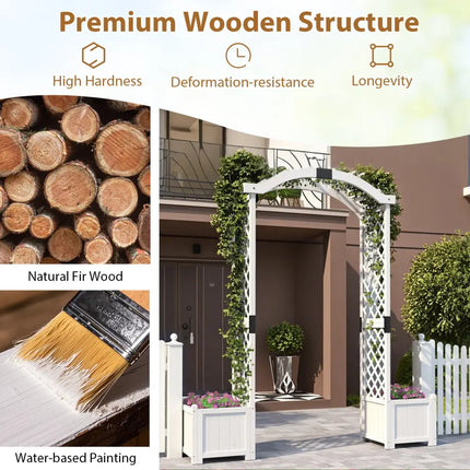 Wooden Garden Arbor with Planter and Trellis for Climbing Plants Decorations-White - White - Outdoor Decor