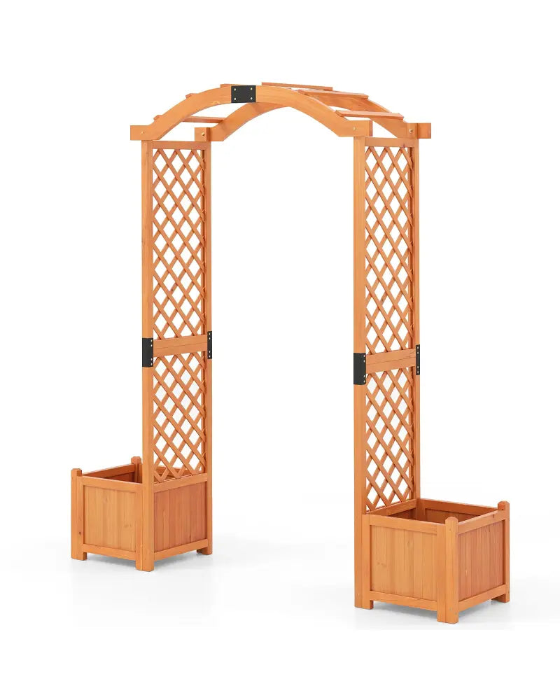 Wooden Garden Arbor with Planter and Trellis for Climbing Plants Decorations-Orange - Orange - Garden Arbors