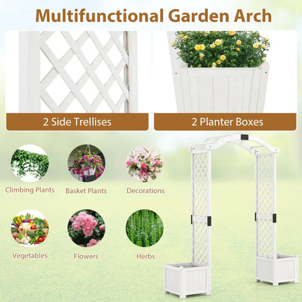 Wooden Garden Arbor with Planter and Trellis for Climbing Plants Decorations-White - White - Outdoor Decor