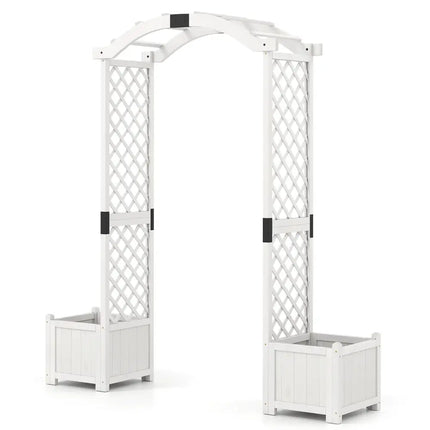 Wooden Garden Arbor with Planter and Trellis for Climbing Plants Decorations-White - White - Outdoor Decor