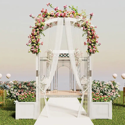 Wooden Garden Arbor with Planter and Trellis for Climbing Plants Decorations-White - White - Outdoor Decor