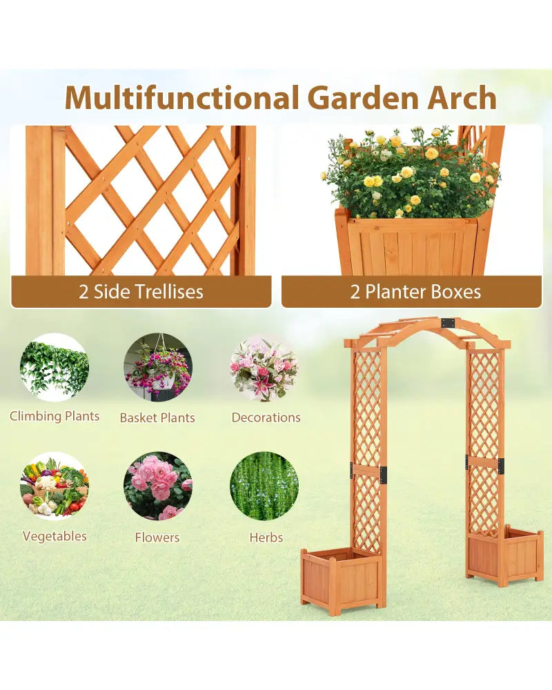 Wooden Garden Arbor with Planter and Trellis for Climbing Plants Decorations-Orange - Orange - Garden Arbors