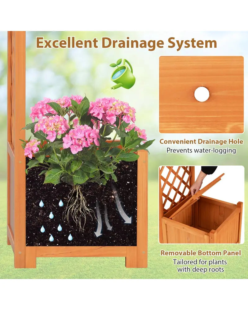 Wooden Garden Arbor with Planter and Trellis for Climbing Plants Decorations-Orange - Orange - Garden Arbors