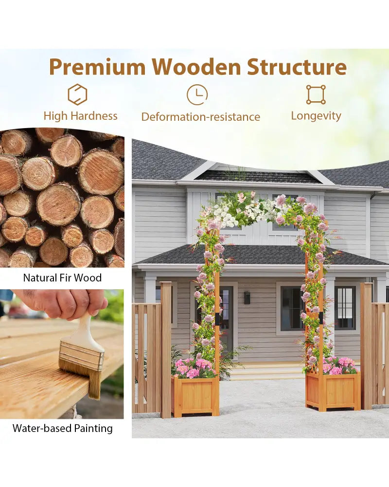 Wooden Garden Arbor with Planter and Trellis for Climbing Plants Decorations-Orange - Orange - Garden Arbors