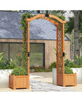 Wooden Garden Arbor with Planter and Trellis for Climbing Plants Decorations-Orange - Orange - Garden Arbors
