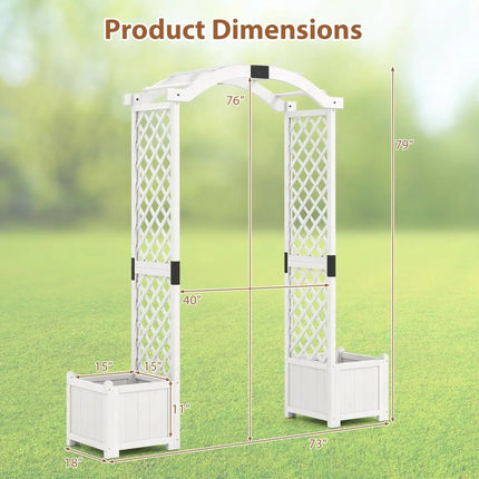 Wooden Garden Arbor with Planter and Trellis for Climbing Plants Decorations-White - White - Outdoor Decor