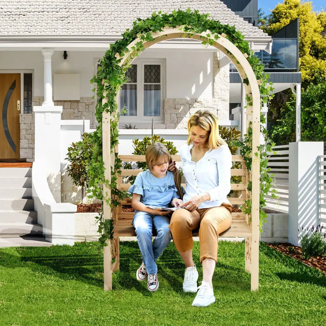Wooden Garden Bench Arch Pergola Outdoor Arbor - Natural - Outdoor Decor