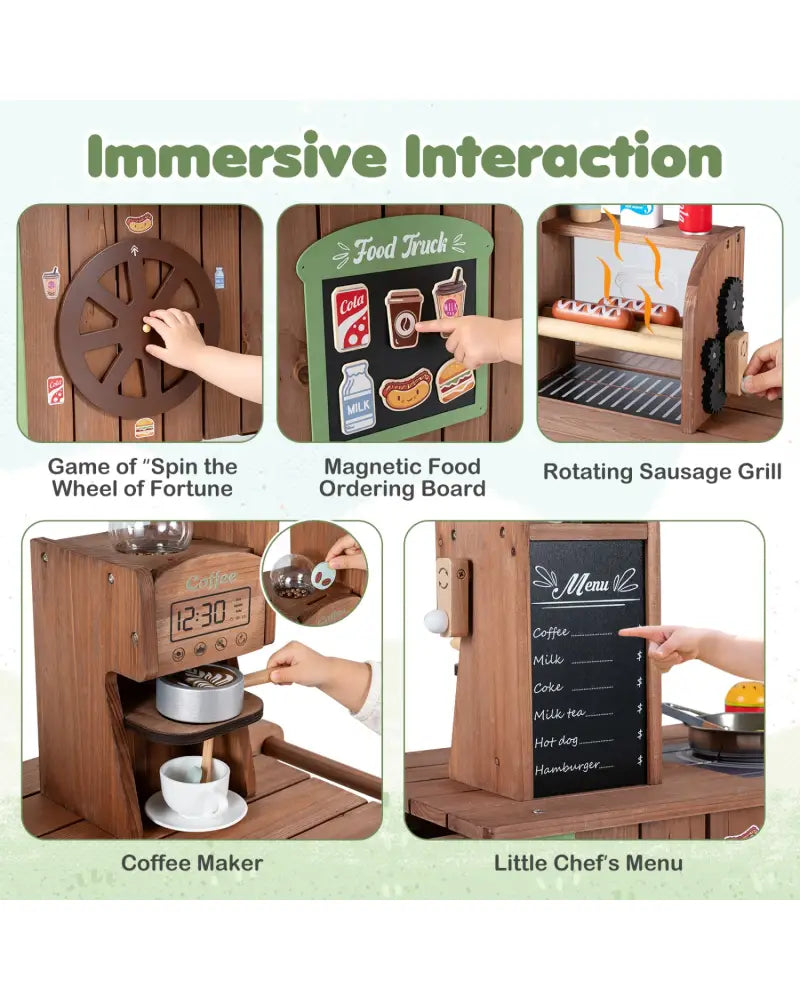 Wooden Grocery Store Playset for Kids with Large Wheels - Play Kitchen Sets