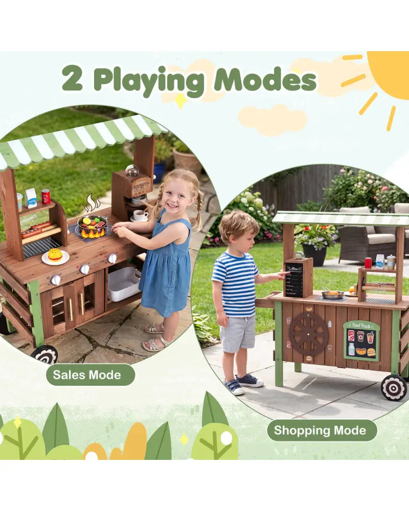 Wooden Grocery Store Playset for Kids with Large Wheels - Play Kitchen Sets