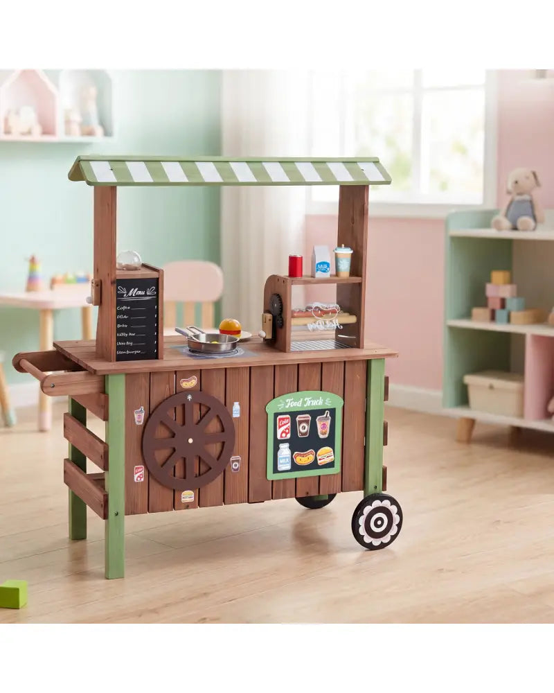 Wooden Grocery Store Playset for Kids with Large Wheels - Play Kitchen Sets