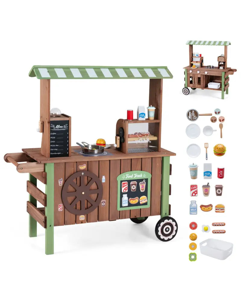 Wooden Grocery Store Playset for Kids with Large Wheels - Play Kitchen Sets