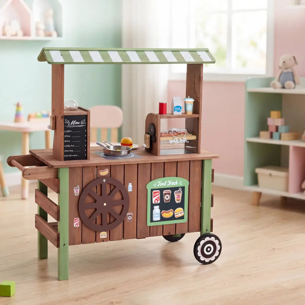 Wooden Grocery Store Playset for Kids with Large Wheels - Play Kitchen Sets