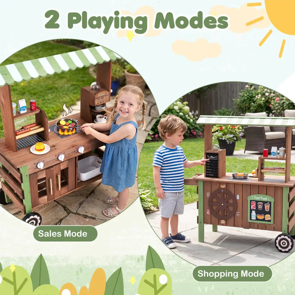 Wooden Grocery Store Playset for Kids with Large Wheels - Play Kitchen Sets