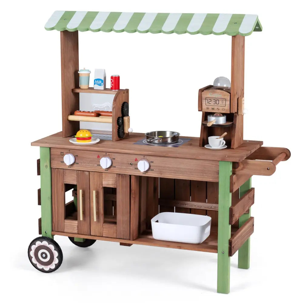 Wooden Grocery Store Playset for Kids with Large Wheels - Play Kitchen Sets