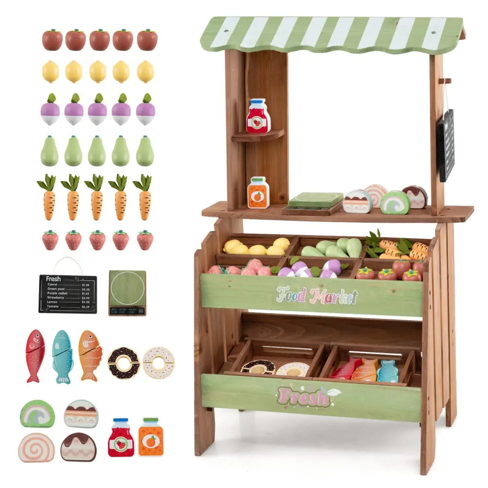 Wooden Grocery Store with Chalkboard and Accessories Montessori Toy for 3+ Kids - Play Kitchen Sets