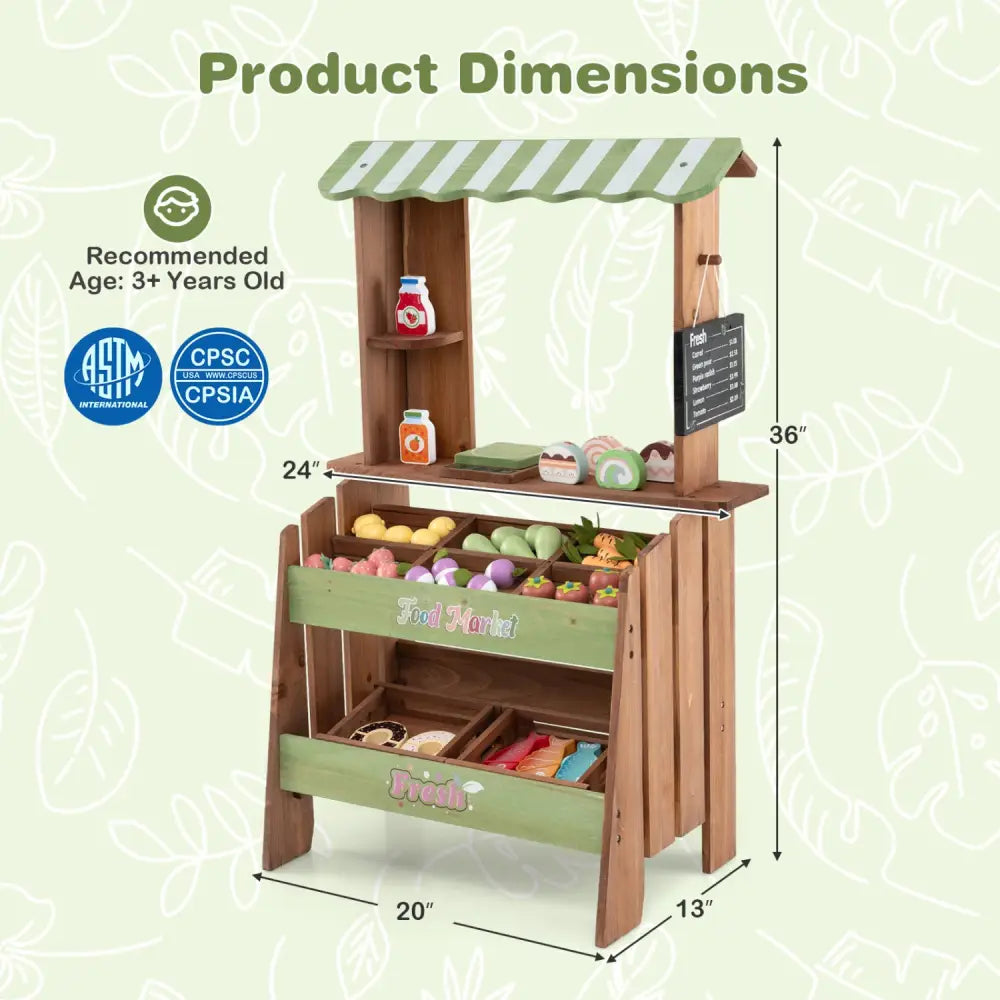 Wooden Grocery Store with Chalkboard and Accessories Montessori Toy for 3+ Kids - Play Kitchen Sets