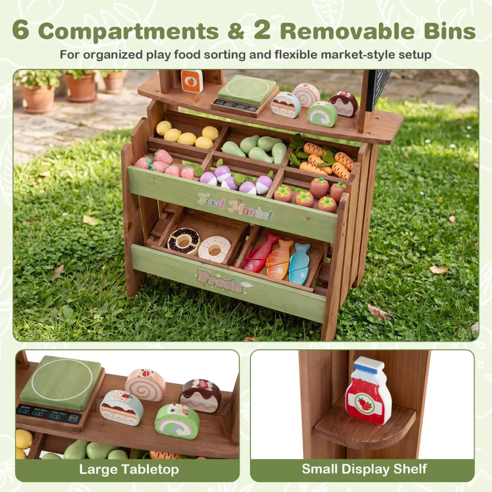 Wooden Grocery Store with Chalkboard and Accessories Montessori Toy for 3+ Kids - Play Kitchen Sets