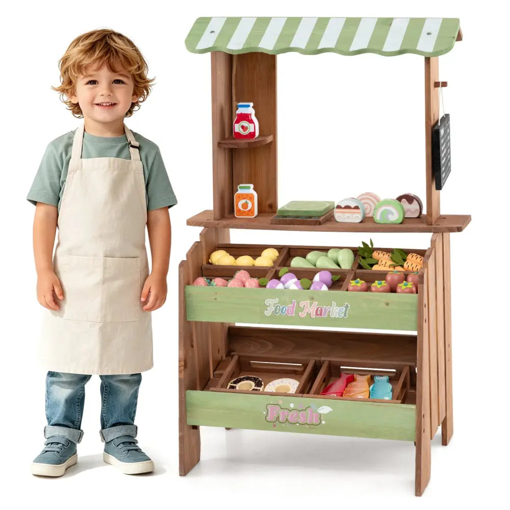 Wooden Grocery Store with Chalkboard and Accessories Montessori Toy for 3+ Kids - Play Kitchen Sets