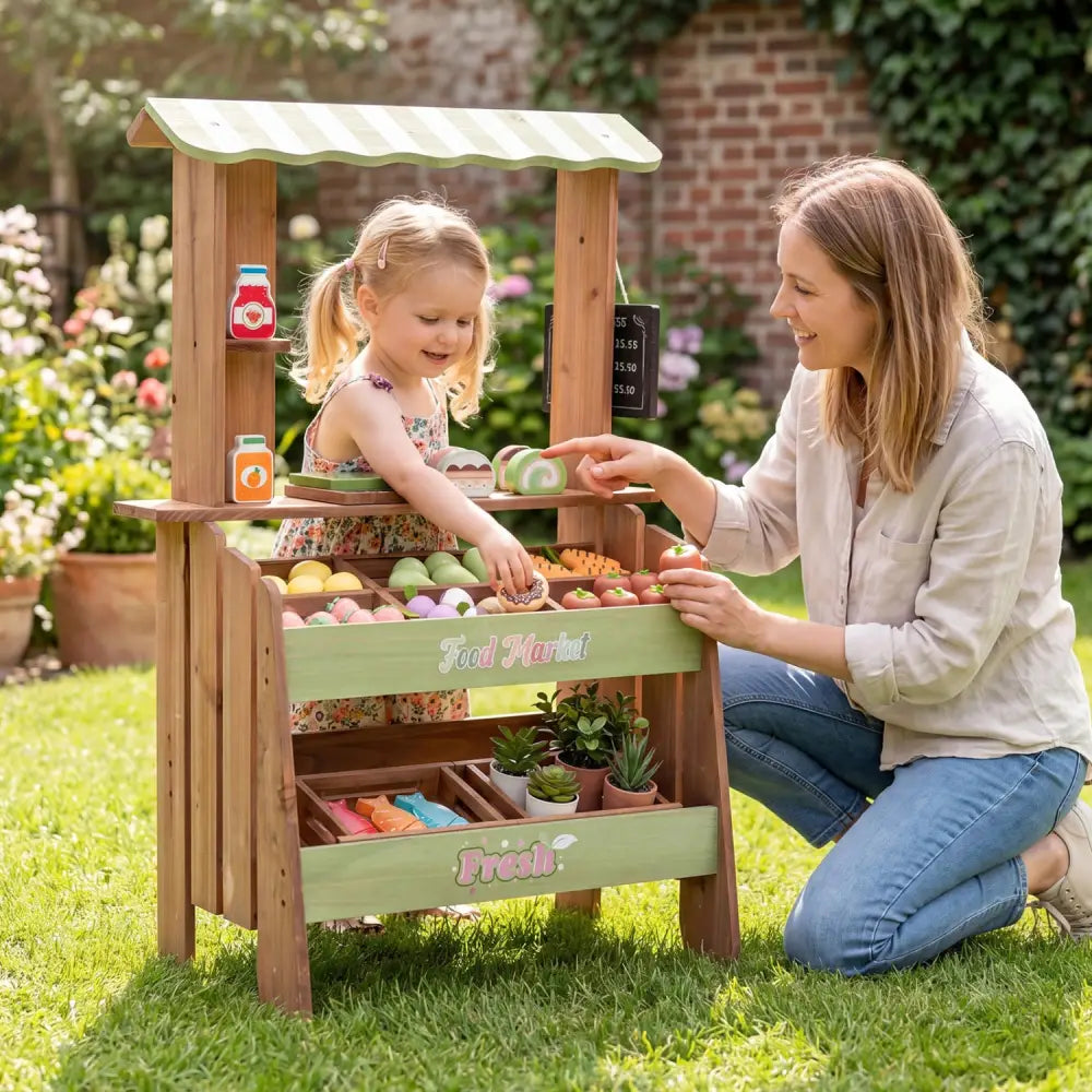 Wooden Grocery Store with Chalkboard and Accessories Montessori Toy for 3+ Kids - Play Kitchen Sets