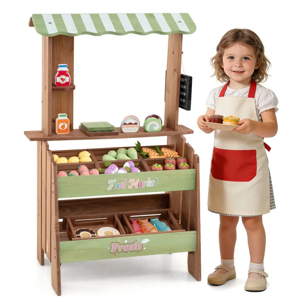 Wooden Grocery Store with Chalkboard and Accessories Montessori Toy for 3+ Kids - Play Kitchen Sets