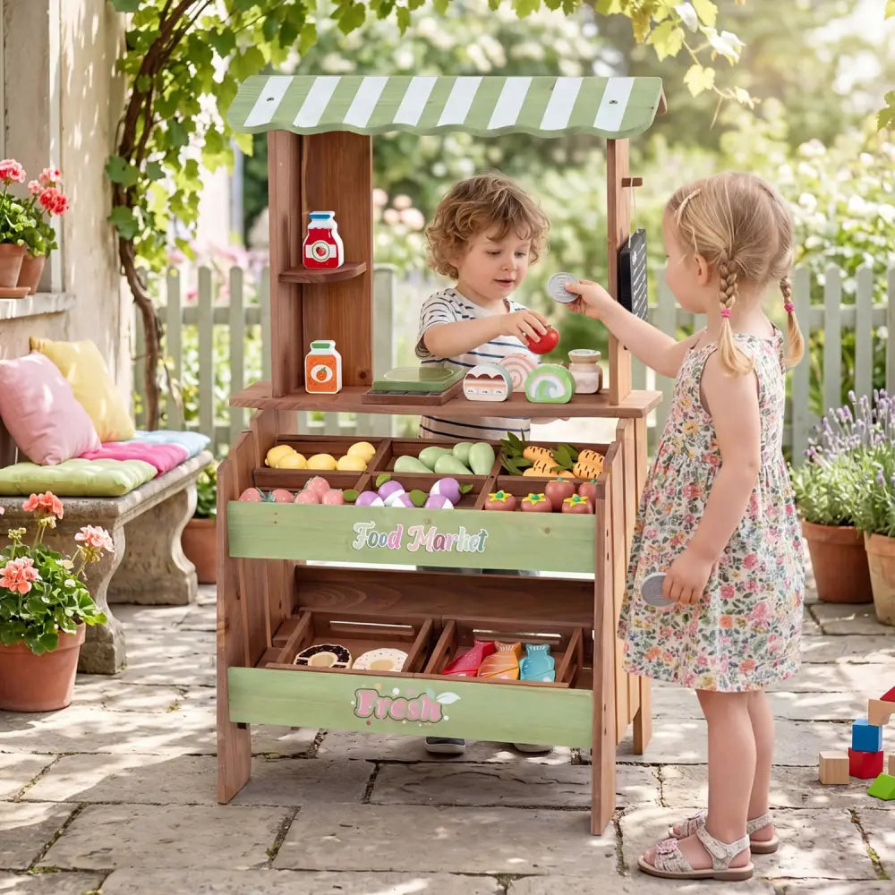 Wooden Grocery Store with Chalkboard and Accessories Montessori Toy for 3+ Kids - Play Kitchen Sets
