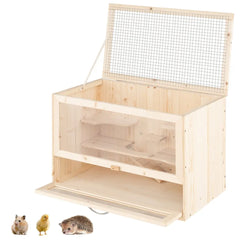 Wooden Hamster Cage with Mesh Flip Roof-Natural - Natural - Pets
