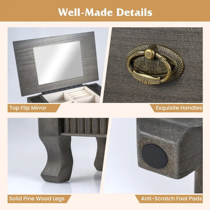 Wooden Jewelry Armoire Cabinet Storage Chest with Drawers and Swing Doors-Gray - Gray - Jewelry Armoires