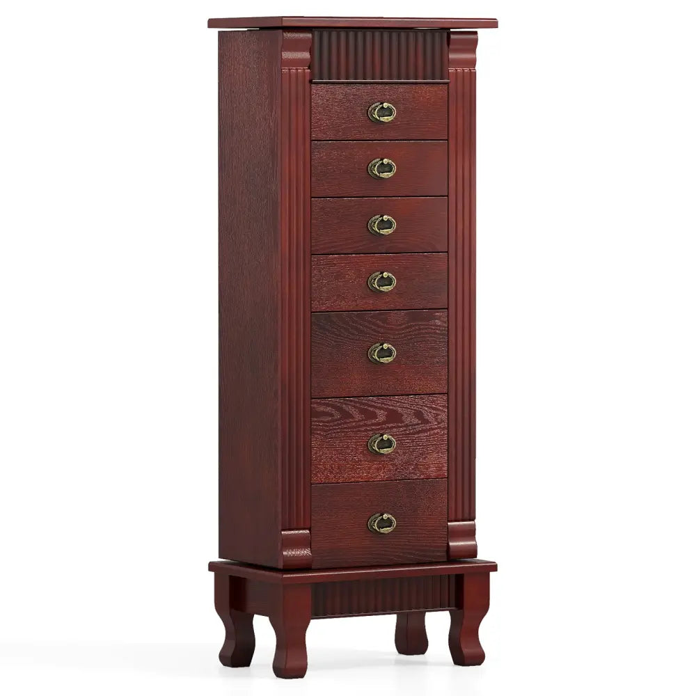 Wooden Jewelry Armoire Cabinet Storage Chest with Drawers and Swing Doors-Brown - Brown - Jewelry Armoires